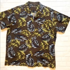 Milano Bay Men's XXL Hawaiian Shirt Tropical Palm Leaf Rayon Cotton Brown Green